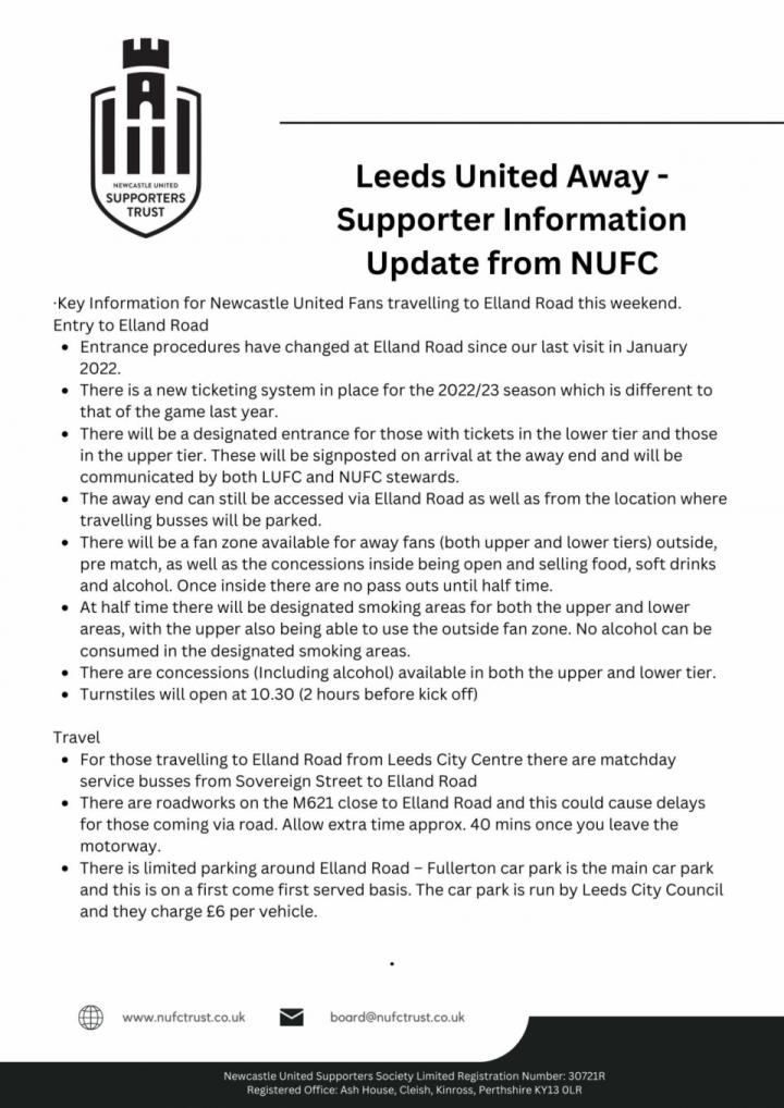 Leeds United Away - Travelling Supporter Update