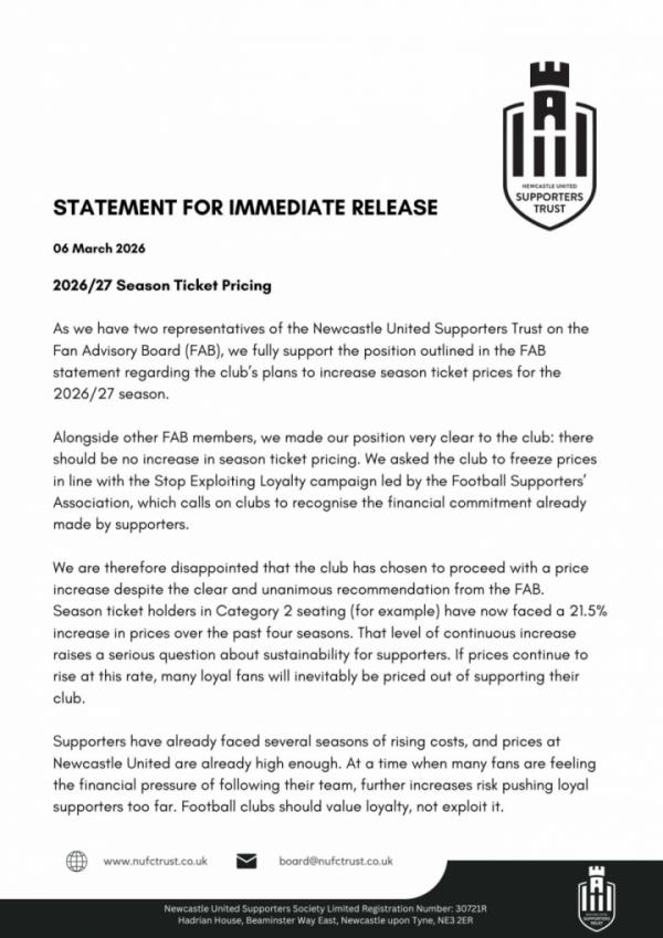 nust statement 202627 season ticket price increase 1